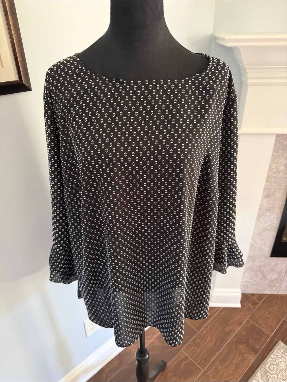 LOFT Black & White Polka Dot Tunic with Ruffle Cuffs